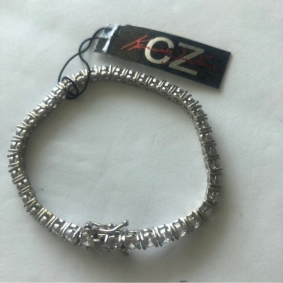 KENNETH JAY LANE Rhodium Plated Round CZ Tennis Bracelet CZ 7" long - Picture 11 of 12